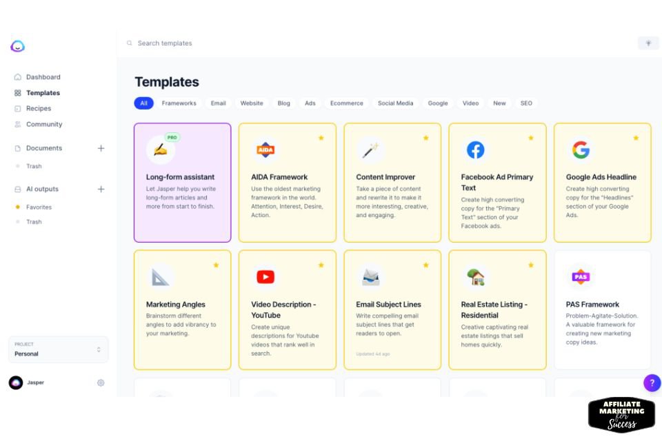 Templates of Jasper AI