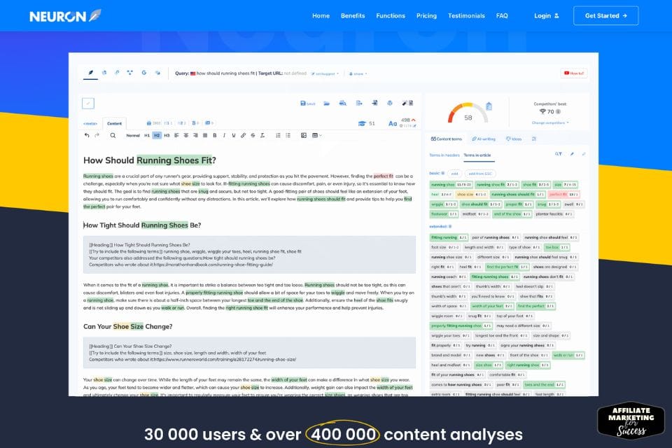 NeuronWriter review graphic for semantic SEO content optimization and topic coverage analysis