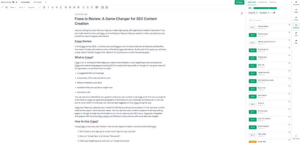 Frase provides Content Briefs and Optimization