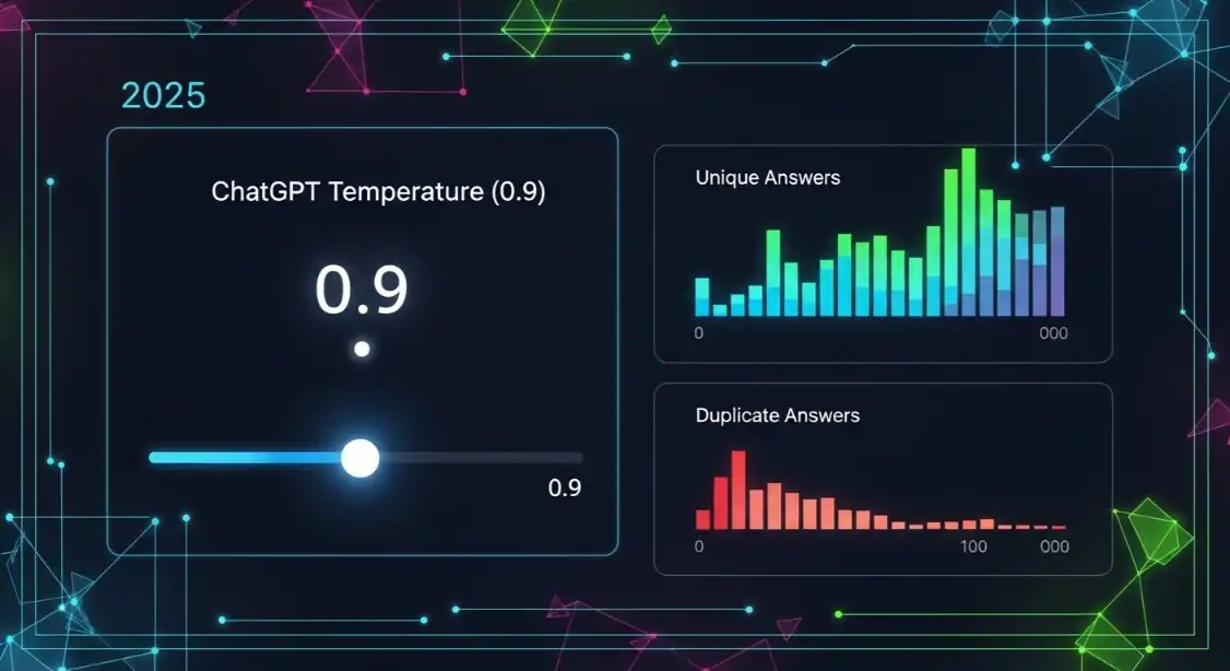 ChatGPT temperature settings impacting duplicate answers and unique answer rates.