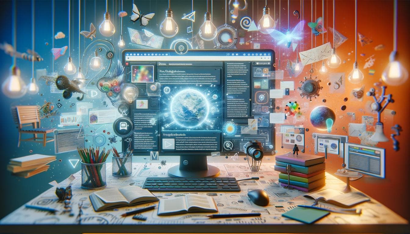 An engaging scene illustrating the versatility of ChatGPT4 in blog post writing. The image depicts a creative workspace, with a large, futuristic computer screen showcasing the ChatGPT4 interface. On the screen, snippets of various blog posts are visible, highlighting the diversity of topics and writing styles ChatGPT4 can handle. Surrounding the computer are elements symbolizing creativity and innovation, such as floating lightbulbs, abstract art pieces, and digital books. The atmosphere is vibrant and colorful, reflecting the imaginative and adaptive nature of ChatGPT4 in crafting engaging blog content.
