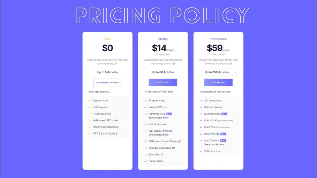 SEOWriting.ai Pricing Policy