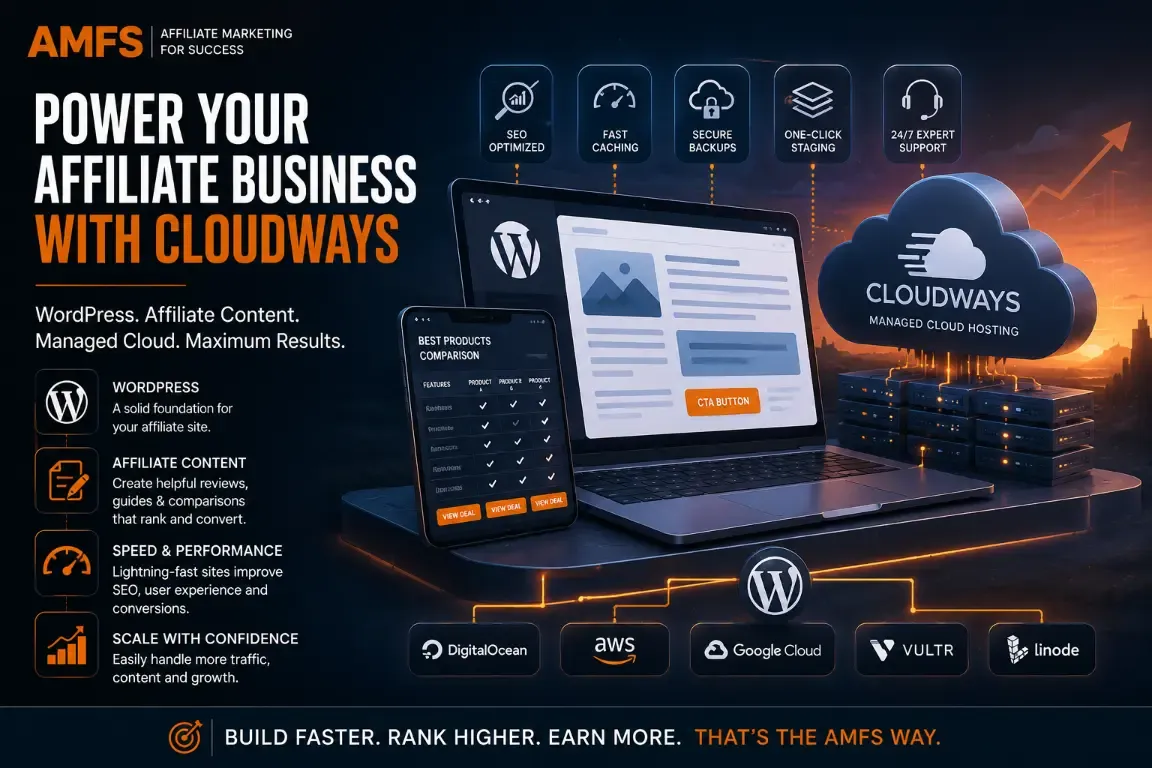 WordPress affiliate website performance stack with hosting comparison tables affiliate links caching SEO and analytics