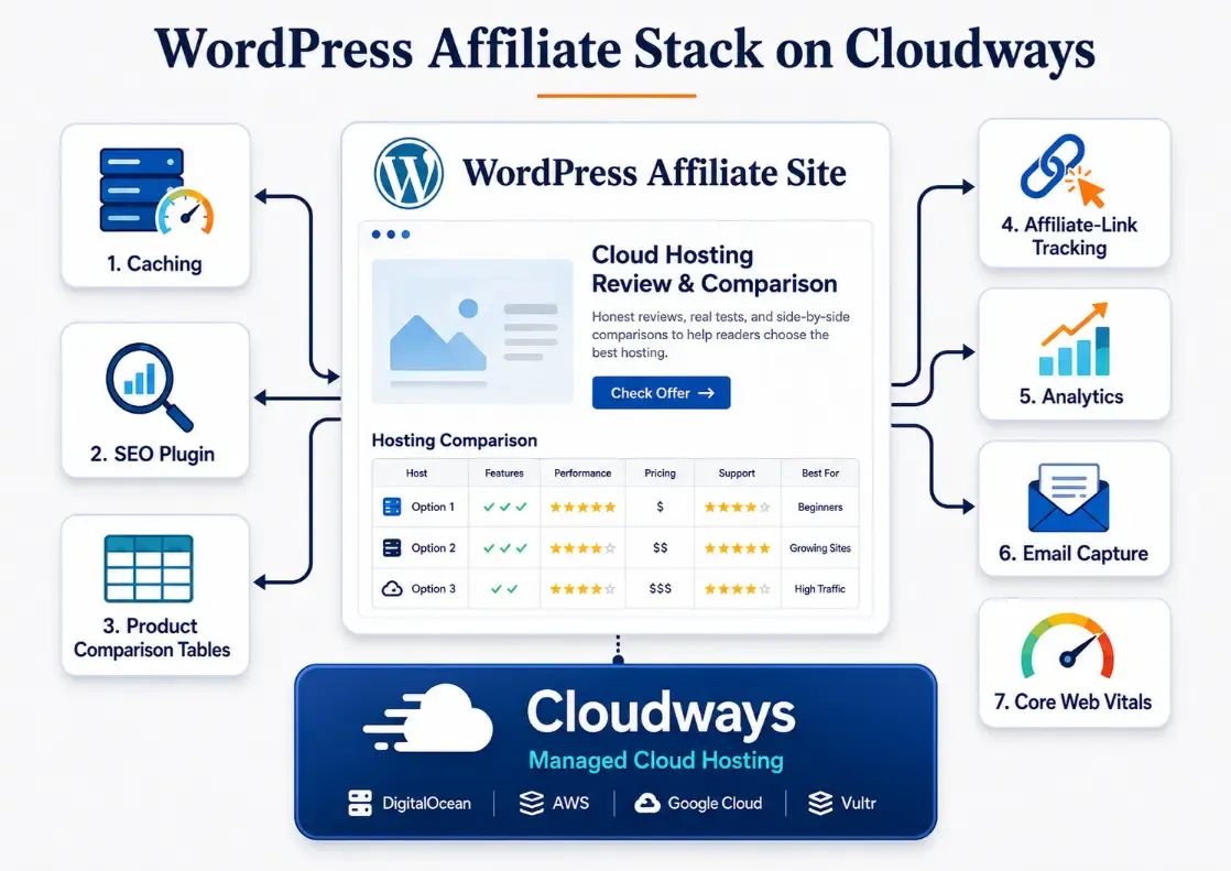 Diagram showing Cloudways as a managed cloud hosting layer over providers such as DigitalOcean AWS and Google Cloud