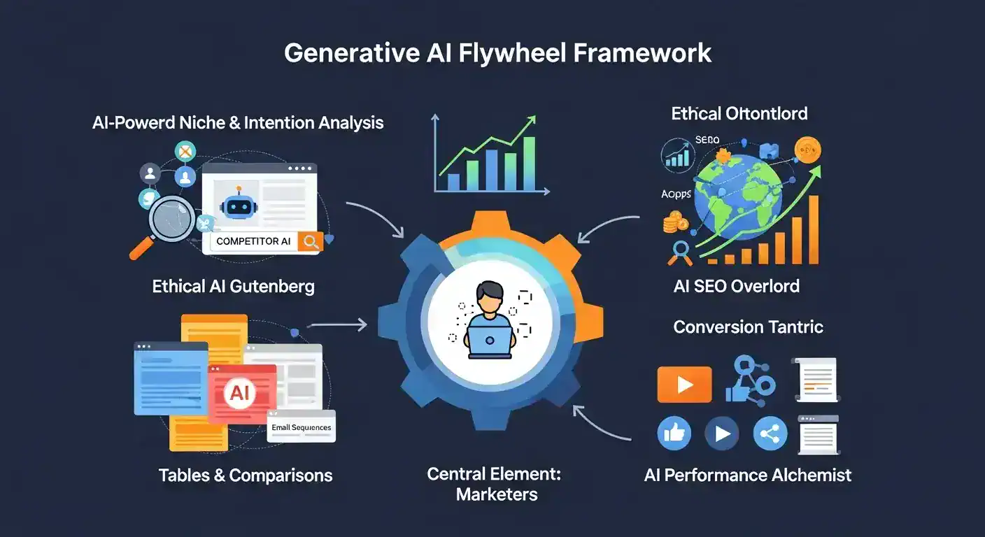 Generative AI flywheel framework for affiliate marketing with SEO & performance automation.