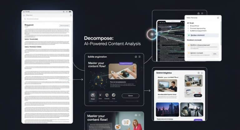 Long-form to short-form video repurposing. AI content analysis. Content flow optimization.