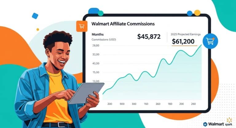 Walmart Affiliate Commissions graph showing increasing earnings.