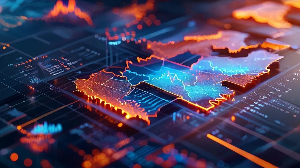 A professional 3D data visualization dashboard showing a competitive affiliate gap analysis for the US market with comparative charts and strategic growth indicators.