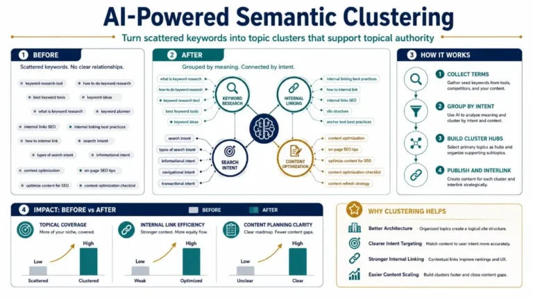 AI Semantic Clustering: Dominate Search & Affiliate Commissions featured infographic image