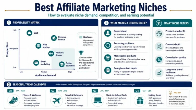 Best Affiliate Marketing Niches for Beginners in 2026: Low-Competition Ideas by Site Stage featured infographic image