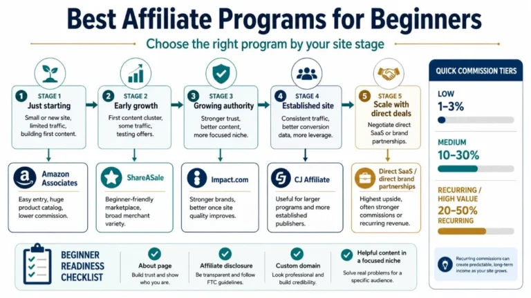 Best Affiliate Programs for Beginners: How to Choose Safely in 2026 featured infographic image