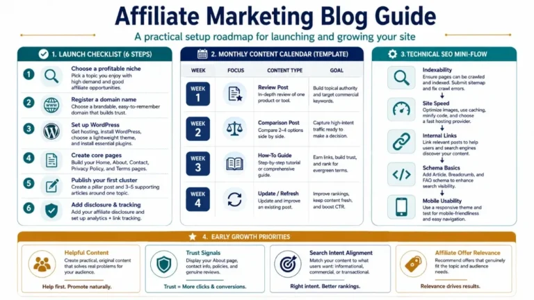 Affiliate marketing blog guide: start, rank, and monetize without wasting content featured infographic image