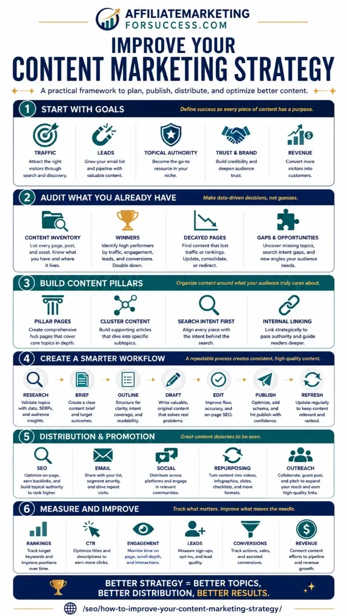 Content Marketing Strategy: Content Audit, Content Strategies and Topical Authority vertical infographic summary