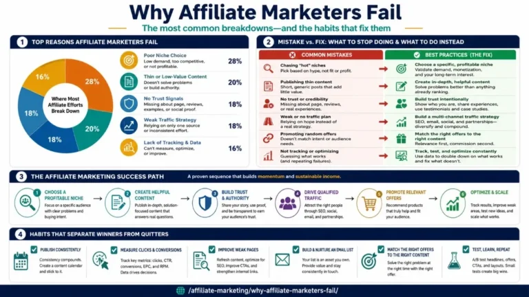 7 Hard Truths Why 95% of Affiliate Marketers Fail [2026] featured infographic image